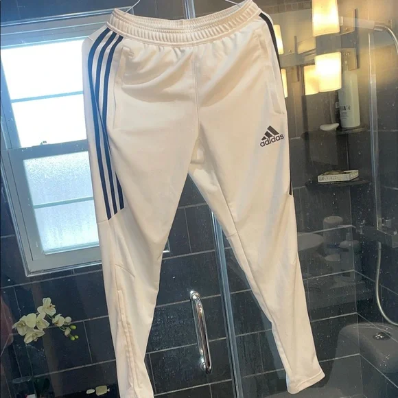 Adidas Mens White Joggers with Black Stripes - Picture 5 of 5
